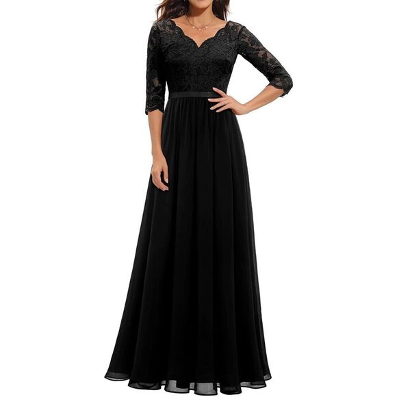 NEW Lace Floral Formal Elegant Bridesmaid Flowy Gown Maxi Dress L - Picture 7 of 7